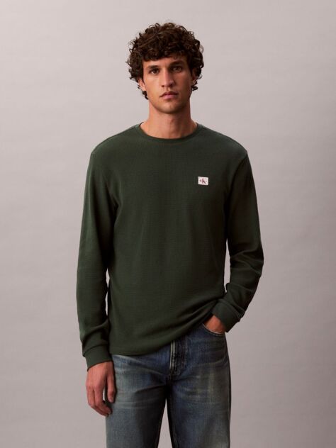 Green Long Sleeve Waffle T-shirt  Men
