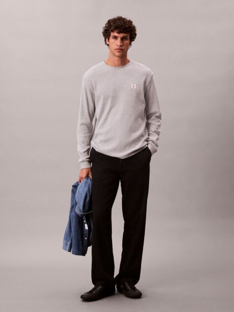 Grey Long Sleeve Waffle T-shirt  Men