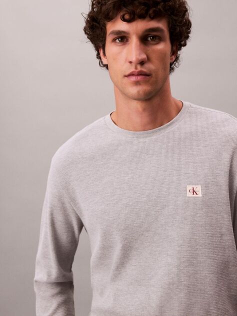 Grey Long Sleeve Waffle T-shirt  Men