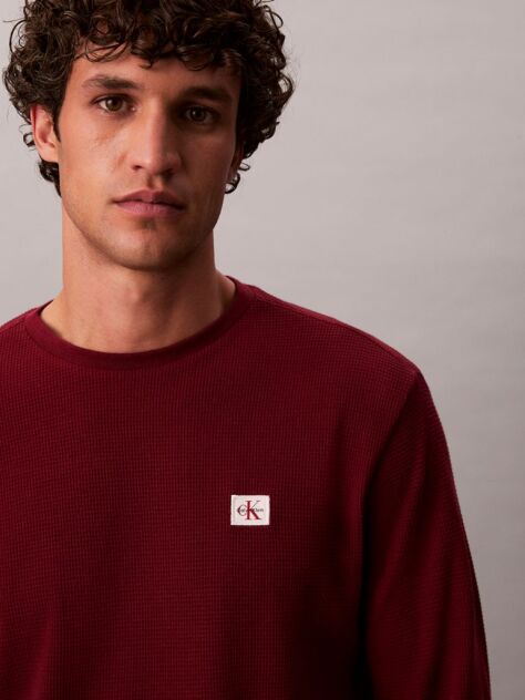 Red Long Sleeve Waffle T-shirt  Men