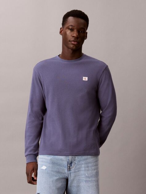 Blue Long Sleeve Waffle T-shirt  Men