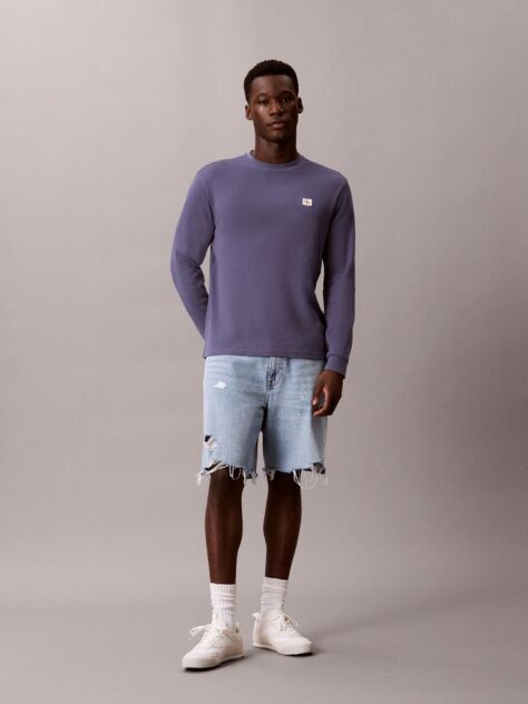 Blue Long Sleeve Waffle T-shirt  Men
