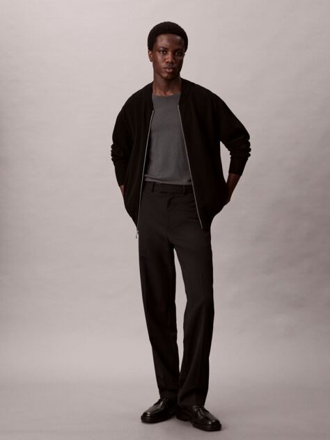 Black Long Sleeve Tech Knit Bomber  Men