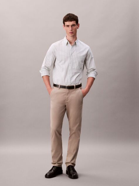 Khaki Cotton Signature Slim Chino Trousers  Men