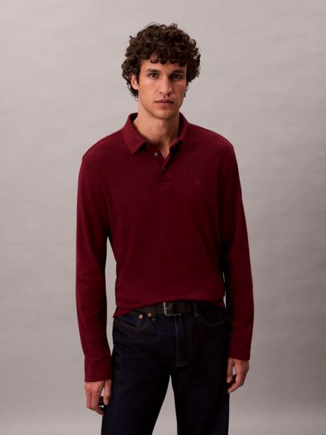 Red Long Sleeve Polo Shirt  Men