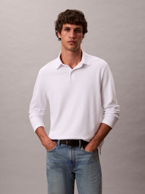 White Long Sleeve Polo Shirt  Men