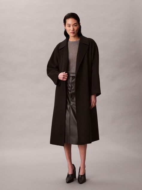 Black Belted Wool Trench Coat  Women