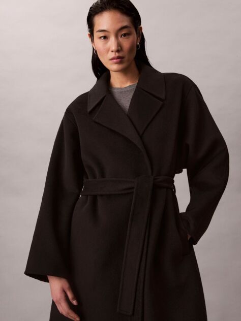 Black Belted Wool Trench Coat  Women