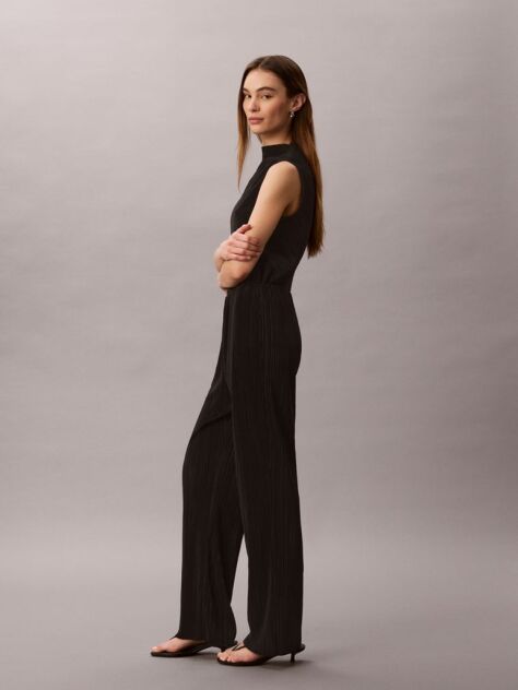 Black Plisse Pull On Trousers  Women
