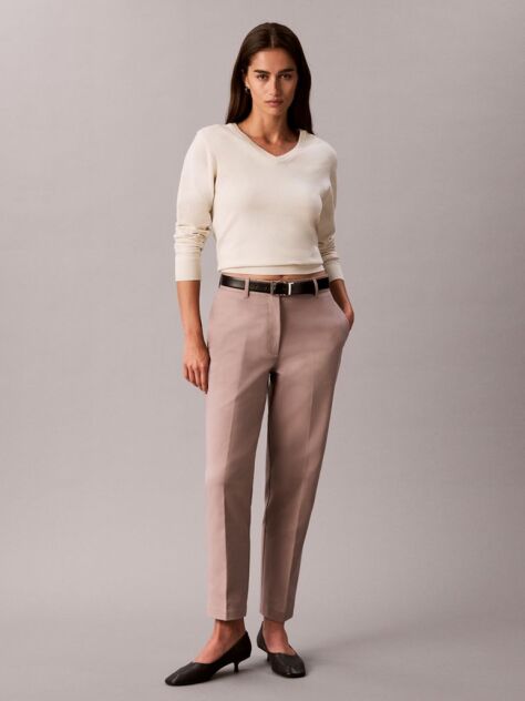 Pink Cotton Stretch Straight Fit Chino Pants  Women