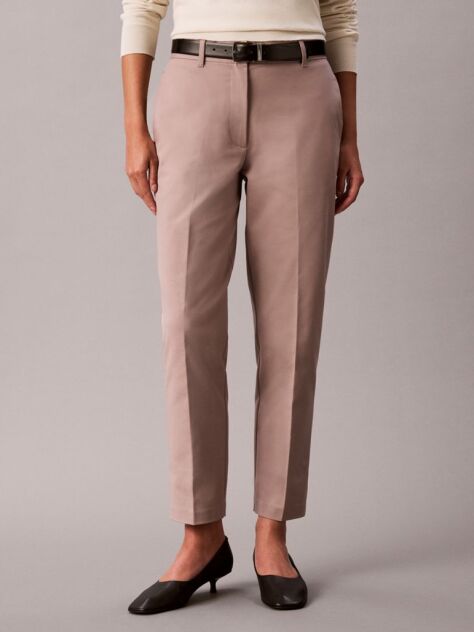 Pink Cotton Stretch Straight Fit Chino Pants  Women