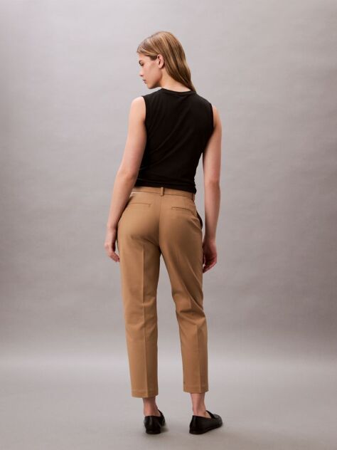 Brown Cotton Stretch Straight Fit Chino Pants  Women