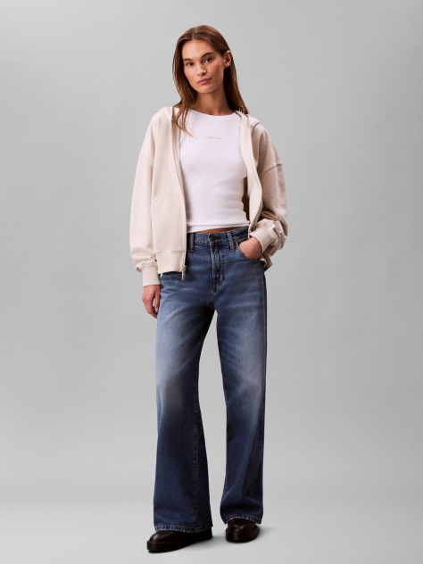 Beige Embroidered French Terry Hoodie  Women