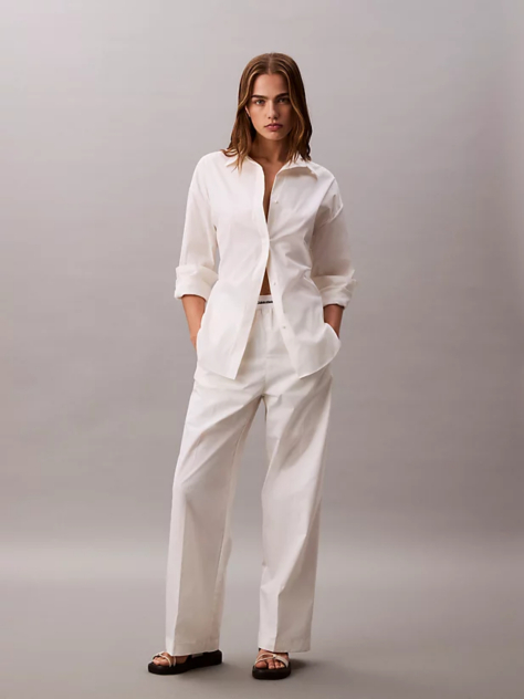 White Cotton Relaxed Pants  Women