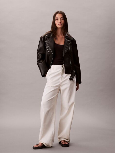 Black Faux Leather Biker Jacket  Women