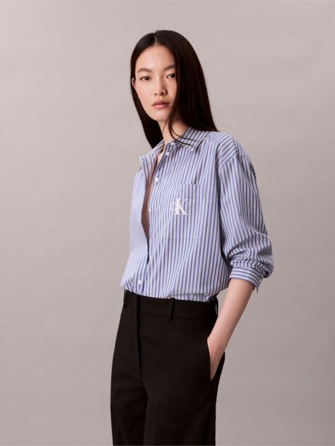 Blue Cotton Poplin Striped Shirt  Women