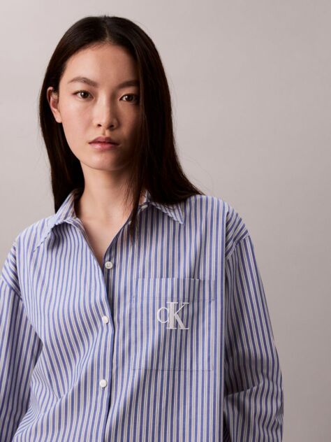 Blue Cotton Poplin Striped Shirt  Women