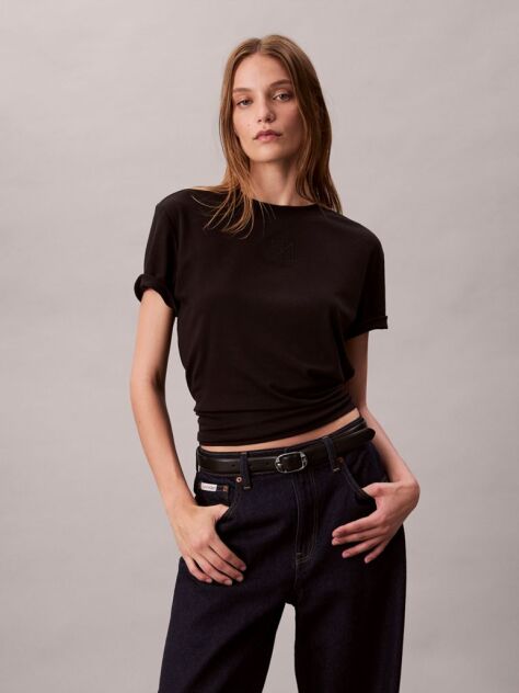 Black Short Sleeve Supima Jersey Logo T-Shirt  Women