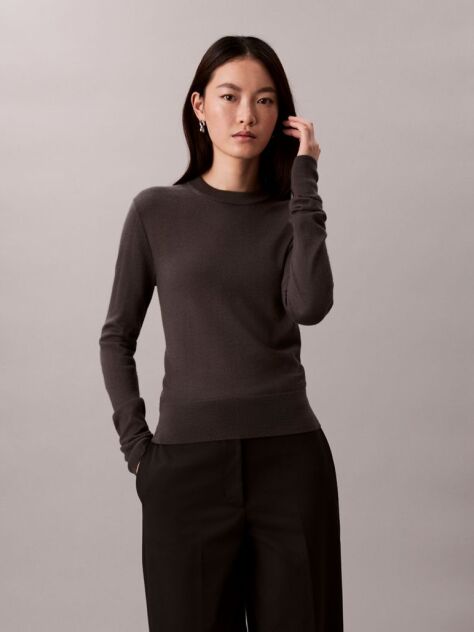 Grey Merino Wool Crew Neck Jumper  Women