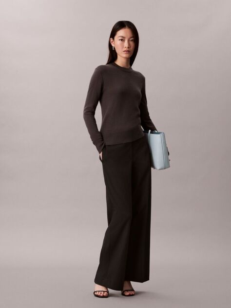 Grey Merino Wool Crew Neck Jumper  Women
