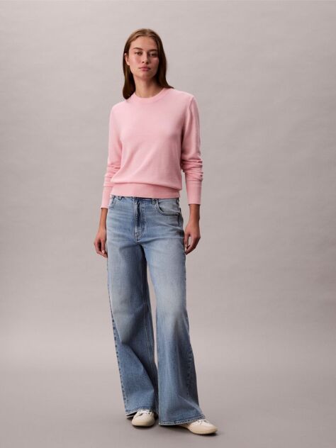 Pink Merino Wool Crew Neck Jumper  Women