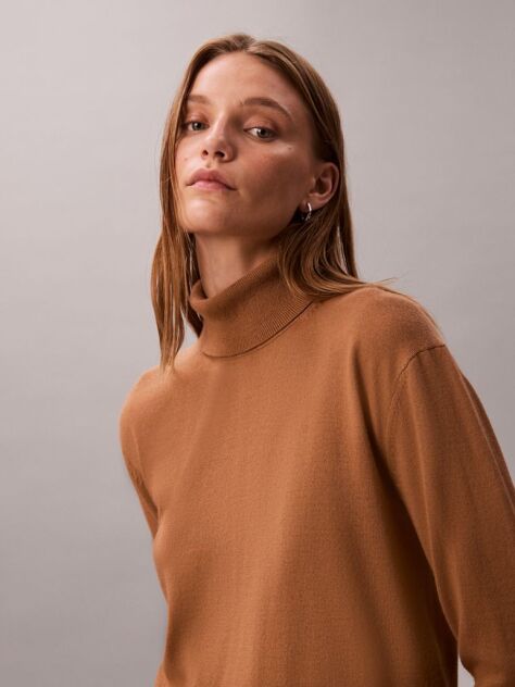 Brown Merino Roll Neck Jumper  Women