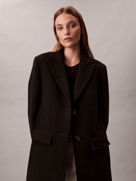 Black Wool Blend Tailored Coat  Women