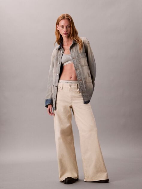White Super Wide Leg Twill Trousers  Women