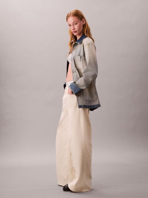 White Super Wide Leg Twill Trousers  Women