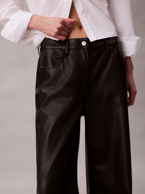 Black Faux Leather 5-Pocket Trousers  Women