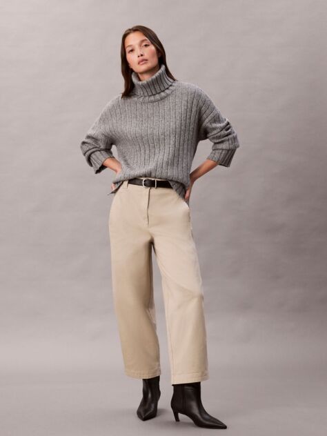 Beige Cotton Stretch Twill Barrel Trousers  Women