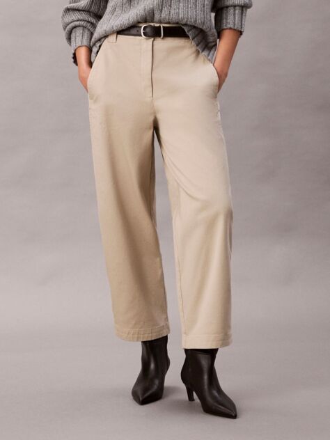 Beige Cotton Stretch Twill Barrel Trousers  Women