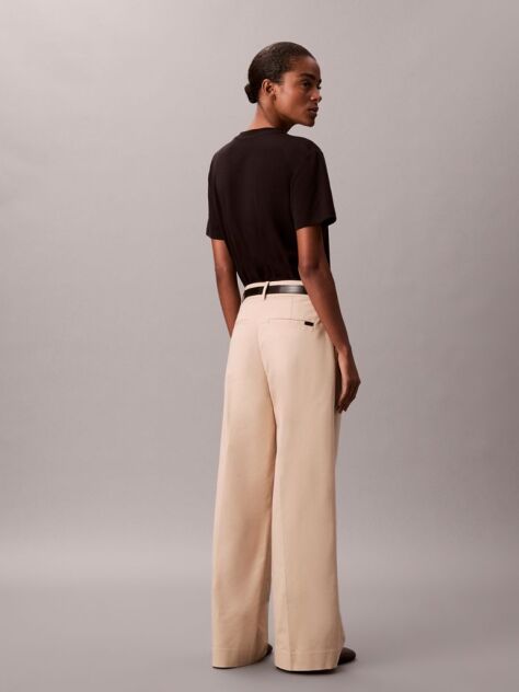 Khaki Wide Leg Chino Trousers  Women