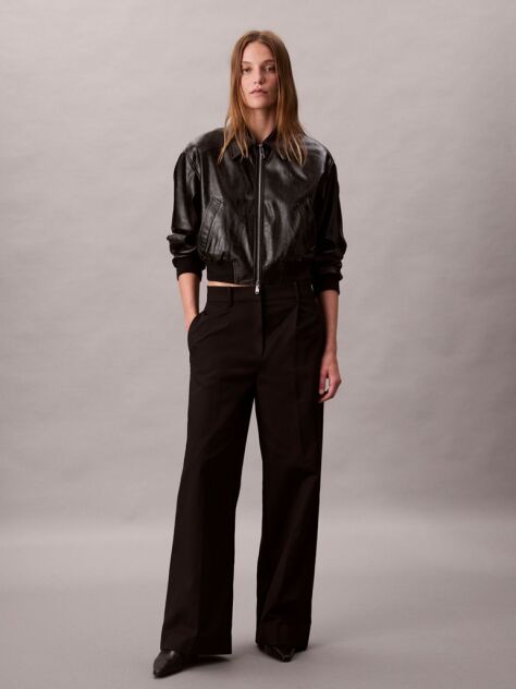 Black Wide Leg Chino Trousers  Women