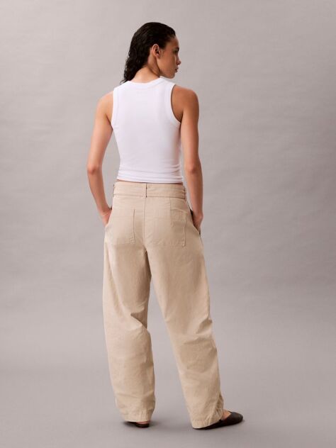 Beige Cotton Relaxed Belted Pants  Women