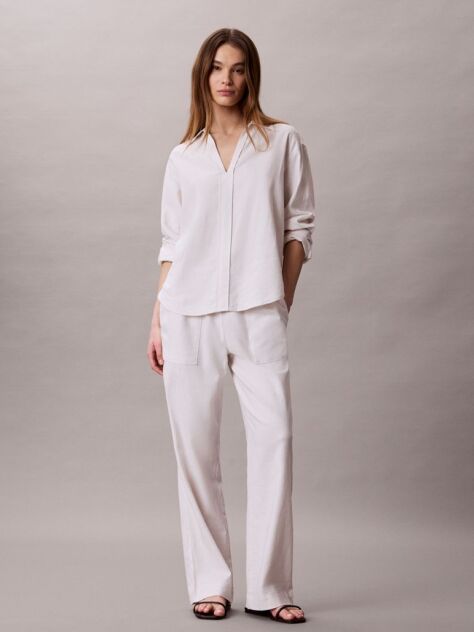 White Linen Blend Tunic Shirt  Women