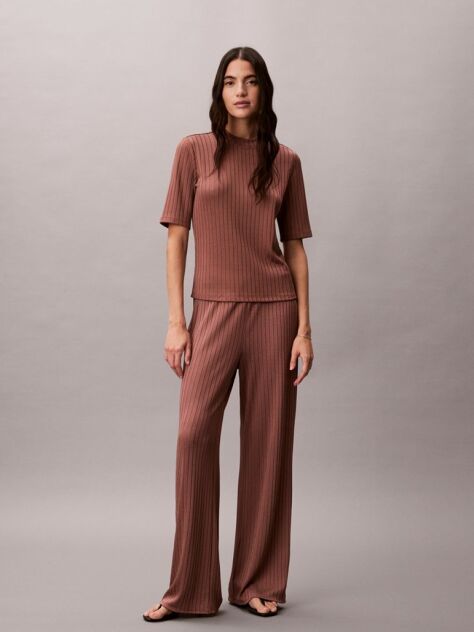 Brown Shiny Ribbed Mock Neck Top  Women