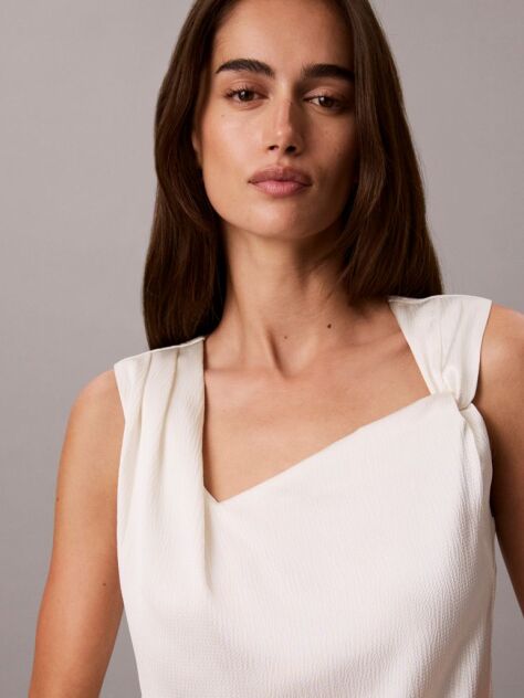 White Hammered Satin Twist Top  Women