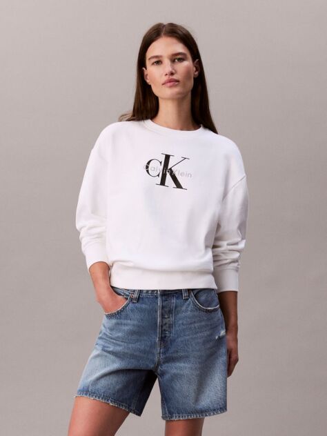 White Cropped Monogram Sweatshirt  Women