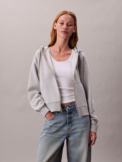 Grey Cotton Terry Zip Up Hoodie  Women
