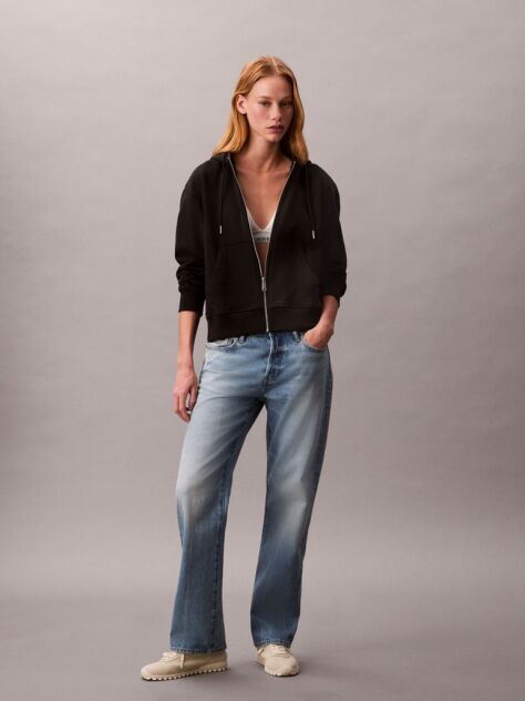 Black Cotton Terry Zip Up Hoodie  Women