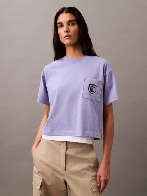 Purple Cropped Shield Logo T-shirt  Women