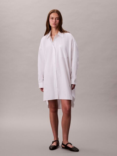 White Oversized Cotton Mini Shirt Dress  Women