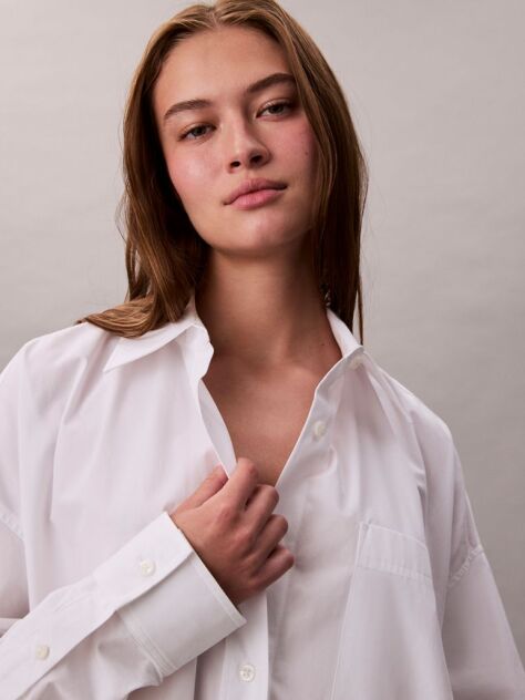 White Oversized Cotton Mini Shirt Dress  Women