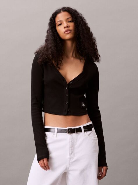Black Ribbed Slim Cardigan  Women