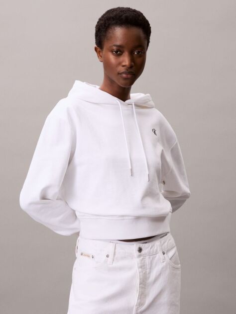 White Cotton Terry Monogram Hoodie  Women