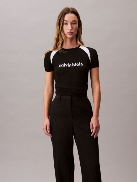Black Contrast Logo Graphic Slim T-Shirt  Women