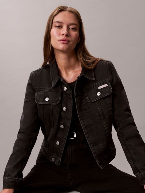 Black Cropped 90s Denim Jacket  Women