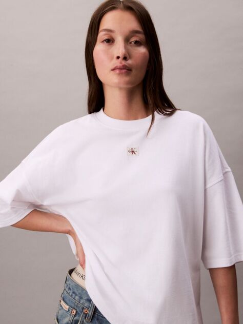 Λευκό Κοντομάνικο Oversized T-shirt  Γυναίκα