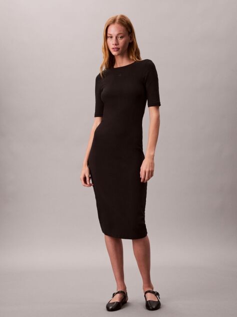 Black Rib Midi Dress  Women